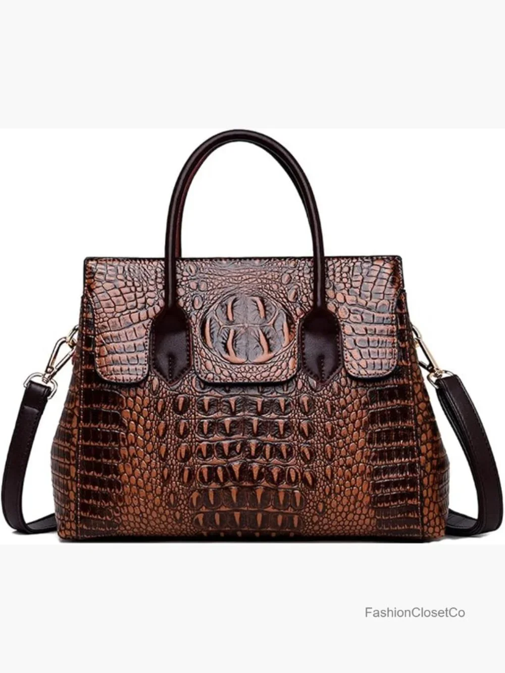 Faux Leather Embossed Crocodile Pattern Satchel Handbag with Detachable Strap